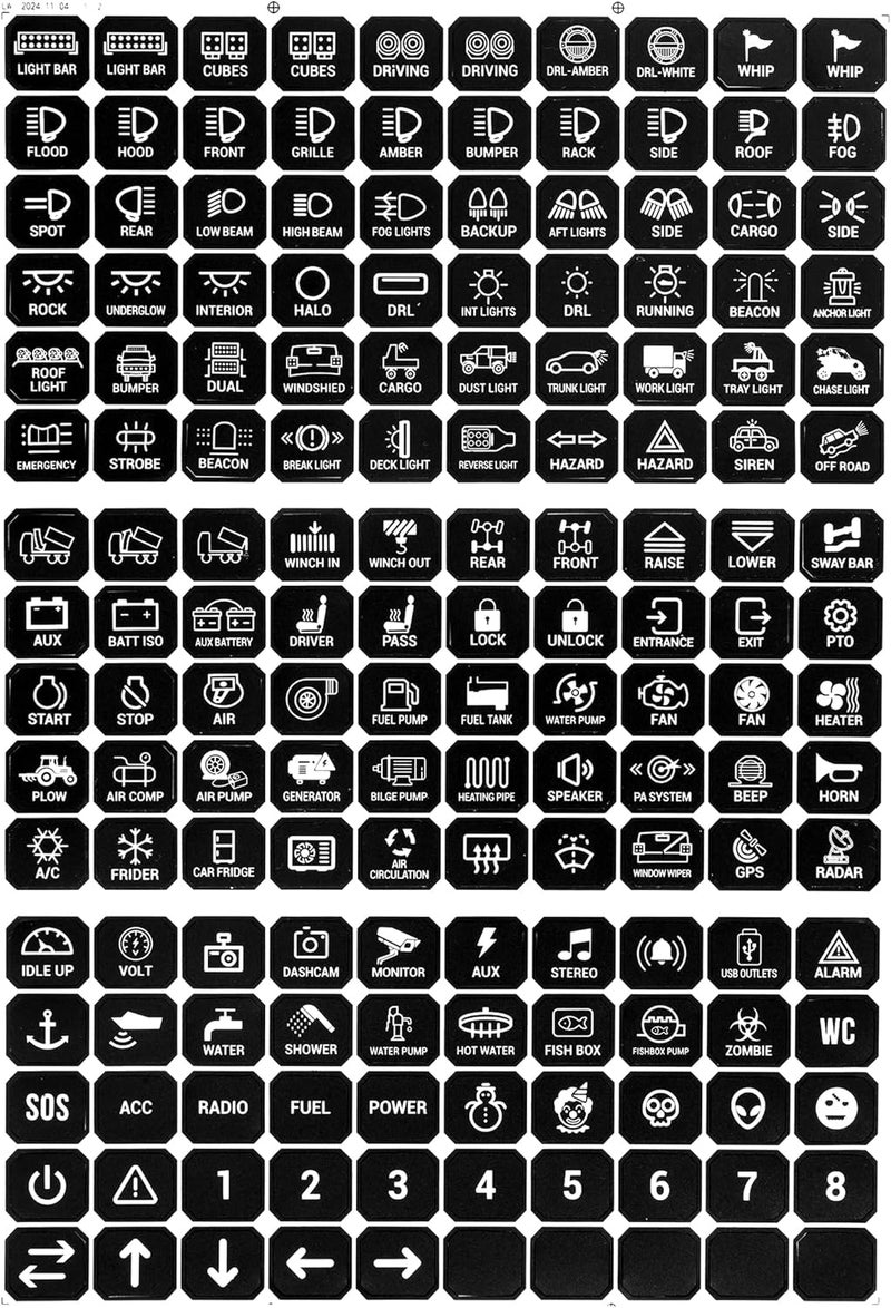Auxbeam 160Pcs Horizontal Switch Panel Sticker, Switch Label Kit for Switch Panel BC60, BA80, BB80, RA60, RA80, RB80, AR-800 AR-820 AC-800 RC-800, Waterproof PVC Switch Control Panel Labels - Image 1